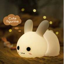 Cute Rabbit Lamp, 7 Color Changing Dimmable, Soft Silicone Material Suitable For Bedroom Lamp With Timer And Rechargeable, Room Bedside Desktop Decorative Light Gift - 新款玉兔伴睡燈(七彩) - 查看 1