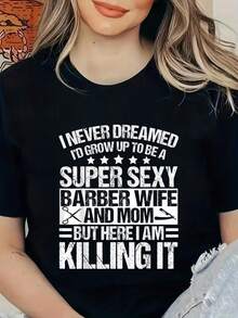 Ropa para Esposas y Madres Barberas - Camiseta con Diseño Divertido de Mamás Geniales, Camisetas Gráficas para Mujeres - Negro - Ver 1