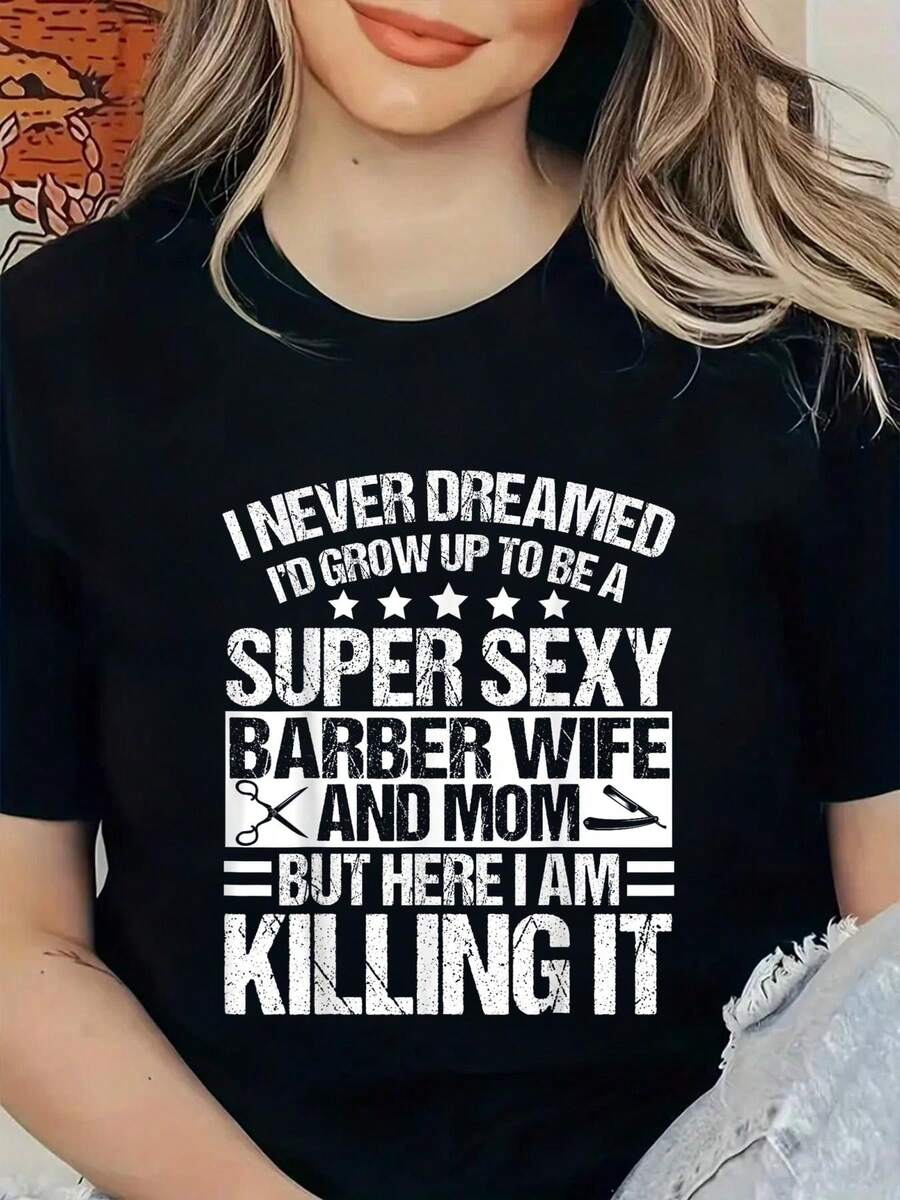Ropa para Esposas y Madres Barberas - Camiseta con Diseño Divertido de Mamás Geniales, Camisetas Gráficas para Mujeres - Negro - Ver 1