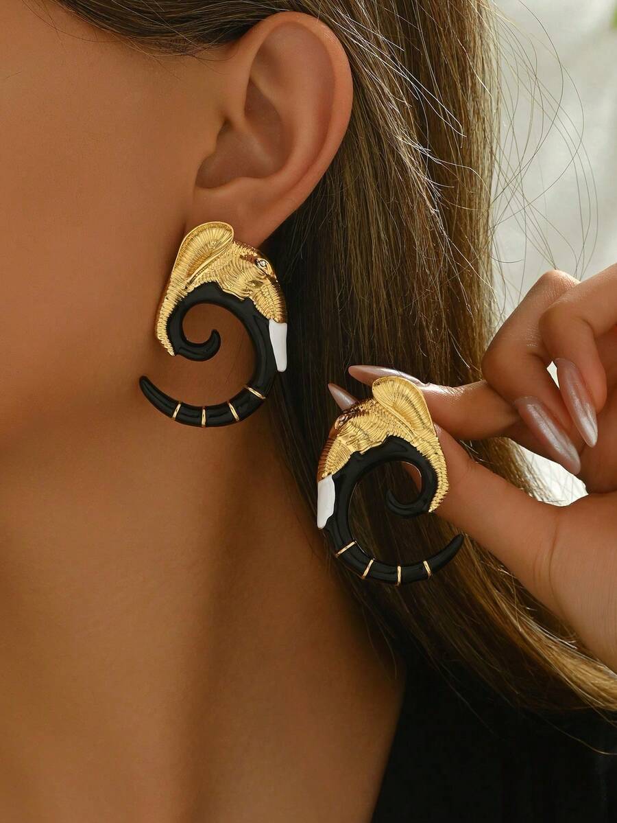 时尚大象造型耳环，独特金色耳环，适合日常佩戴，母亲节和情人节礼物 - 大象 - 查看 1