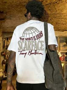 FRACTYR Men's Summer Fashion Minimalist Letter Print Round Neck Short Sleeve T-Shirt | Basic Style Street Casual Top - White - View 3