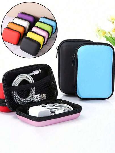 1pc - Portable Headphone Case, Hard Drive Headphone Case, Data Cable Storage Box, Storage Bag, Square Storage Box.