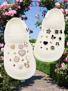 16件套仿珍珠蝴蝶爱心树脂装饰配件，适用于休闲鞋、木屐和凉鞋，设计可爱，是女孩派对礼物和创意礼品的完美之选。 - 彩色 - 查看 4