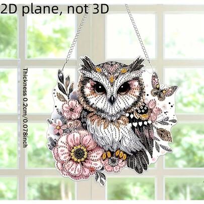 Kit de pintura de diamantes 2D plana de acrílico DIY, decoración artística de búho. Decoración de pared de forma especial 5D de gema sintética de animal, adecuada para el hogar y el jardín