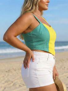 Women's Plus Size Cropped Blouse BrazilCore Summer World Cup Thick Straps Point Detail Look Brazil BrasilCore - 綠/黃 - 查看 4