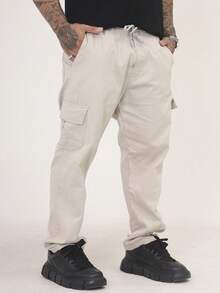 Men's Cargo Pants In Twill Fabric, Comfortable Oversized Casual Fit With 6 Pockets, Skate Style - 米色 - 查看 8