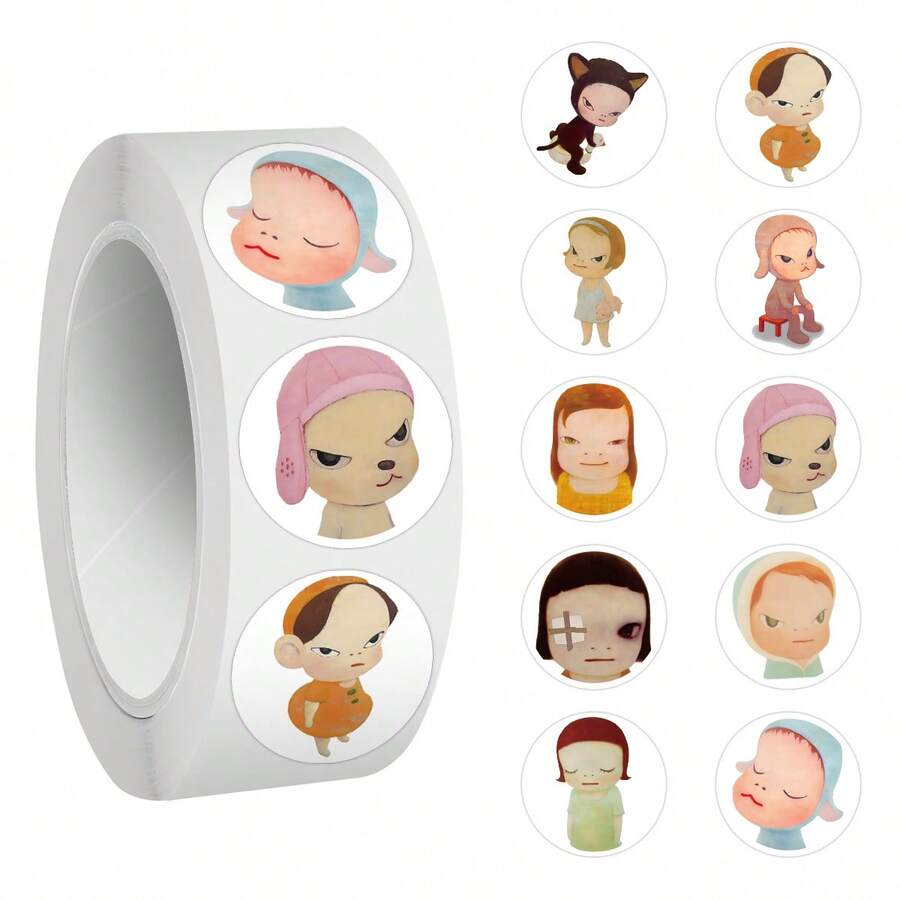 500张奈良美智贴纸卷，适用于剪贴簿、日记本、笔记本电脑、保险杠、滑板、水瓶、电脑、手机等。 - 隨機風格 - 查看 1