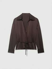 Silk-Feel Shirt With Collar And Belt Spring - Brown - View 1