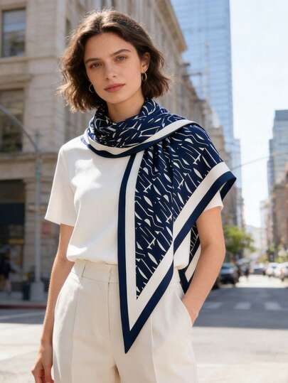 1pc Vintage Striped Triangular Scarf, Versatile Neck Wrap Shawl, Suitable For Daily, Office, Vacation Wear, Spring/Summer