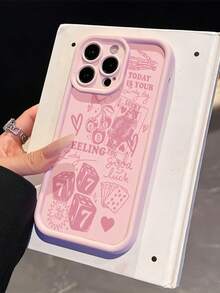 1pc Pink Matte Gradient Pattern Minimalist Lens Protection Phone Case With Pink Graffiti, Playing Card, Dice, Cherry, Number 8 Design, Compatible With IPhone 16 Pro Max, 17/16/15/14 Plus, 13/12/11, Air, Series - Multicolor - View 4