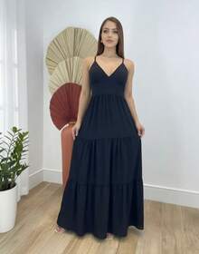 Women's Duna Ruffled Maxi Dress With Built-In Bra - Elegance, Lightness And Perfect Drape. - Negro - Ver 8