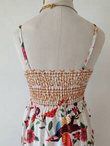 Women's Long Printed Dress With Built-In Bra Cups, Crepe Fabric. - Beis - Ver 4