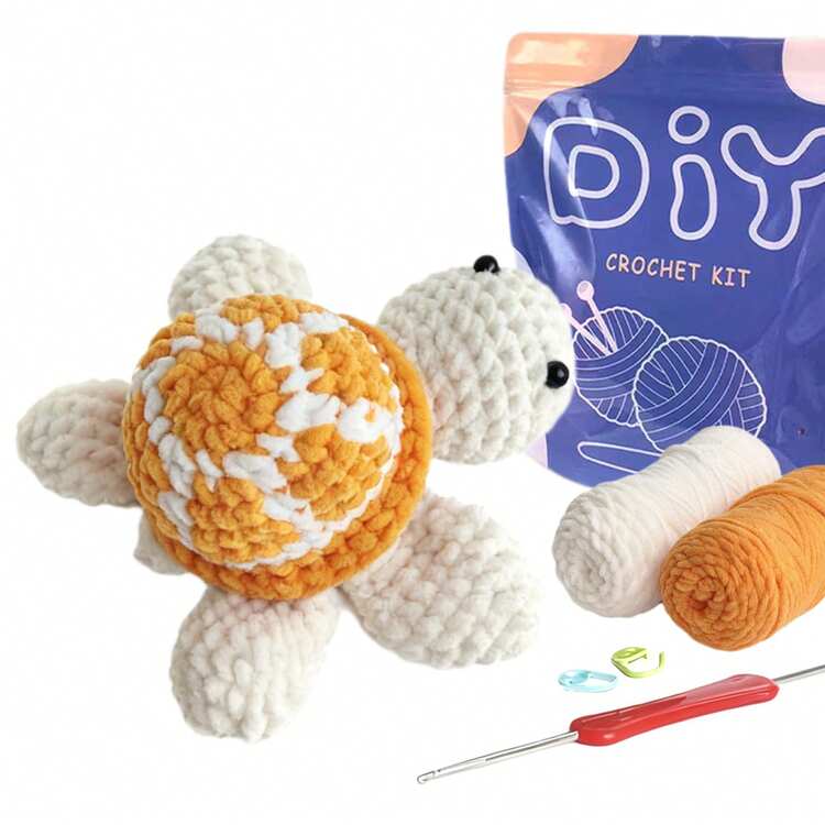海龟编织套装，钩针编织套装，积极动物手工套装，附带分步教程，是送给手工爱好者的完美礼物（配件颜色随机），DIY玩偶钩针套装，附带说明书和视频教学缝纫套装 - 珊瑚橙 - 查看 7