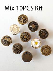 10pcs Mixed Denim Jeans Button Replacement Set, 17mm No-Sew Metal Buttons Combination, Detachable Jeans Repair Buttons - Multicolor - View 13