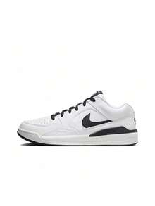 Nike Jordan Stadium 90 织物合成皮革圆头系带低帮休闲鞋，男款，白色和黑色 - 白黑 - 查看 18