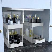 1 Piece Under Sink Organizer & Storage, 2-Tier Sliding Basket Organizer With Hooks, Multi-Purpose Under Sink Organizer & Storage For Bathroom And Kitchen, Made Of Metal And Plastic - Multicolor - View 11
