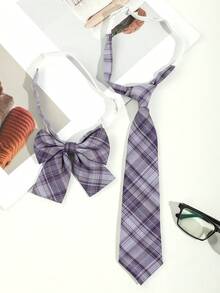 1件女士休闲格纹条纹领结，适合约会、日常穿着、上学、拍照、旅行等场合。 - 彩色 - 查看 6