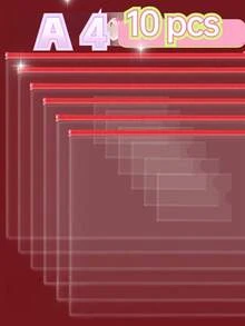 10pcs A4 Transparent Zippered Document Bags - Waterproof PVC Office & Student Organizer For Papers And Receipts - Red - View 8