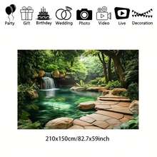 2D Door Curtain Tapestry, 3D Forest Pond Landscape Tapestry – Vibrant Wall Art Adorned With Greenery, Stone Paths, And Waterfalls, Suitable Living Room, Bedroom, Or Outdoor Decoration, Outdoor|Luxurious Style|Immersive Decoration, Courtyard Art - 彩色 - 查看 3