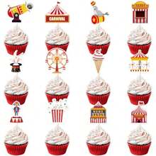 48 Pack Circus Cupcake Toppers Circus Tent Clown Hat Trick Cupcake Picks For Carnival Theme Party Baby Shower Birthday Party Decoration Supplies - Travel - View 9