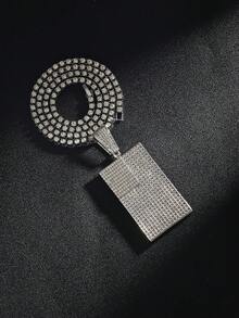 闪耀全钻链套装，银色奢华项链手链，配矩形吊坠 - 方塊吊墜三件組 - 查看 10