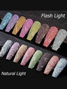 1 Set Shimmering Crystal Diamond Nail Art Glitter Kit, Holographic Glitter & Rhinestones, Purple-Blue Sequin Nail Decoration DIY - View 5