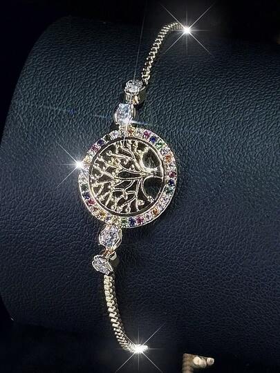 1 pieza Pulsera de árbol de la vida de cristal colorido de lujo, diseño minimalista ajustable, regalo elegante para fiestas y uso diario