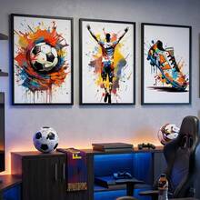 3 piezas Moderno Arte de Pared de Lienzo de Fútbol con Graffiti - Impresiones Coloridas de Atleta y Zapatillas, Decoración Urbana de Deportes para Sala de Estar, Dormitorio, Oficina, Opción Enmarcada - Multicolor - Ver 9