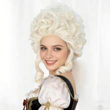 Women's Short Golden Curly Beehive Wig With Bangs, 18th Century Colonial Era Lady Role Play Wig, Party Costume Wig, Fluffy Curly Wavy Updo Wig, Colonial Era Princess Wig, 18th Century Queen Wig, Fluffy High-Temperature Resistant Synthetic Fiber Wig, Fluffy Large Curl Golden Wig - Gold - View 2