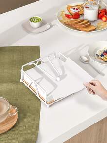 1个金属木质餐巾架，方形加重臂餐巾分配器，适用于餐厅、厨房和接待处。 - 彩色 - 查看 4