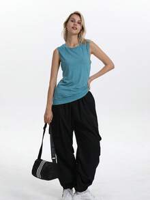 Women's Solid Color Round Neck Casual Versatile Outdoor Vest Summer - Turquoise - View 2