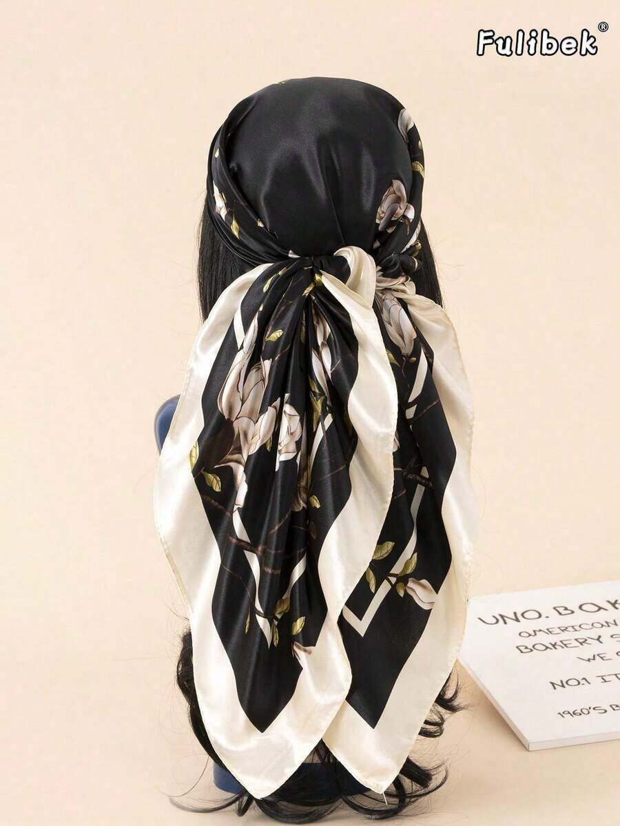 1pc Women's 90cm Floral Print Square Scarf/Bandana, Spring/Summer New Fashion Accessory Suitable Beach, Daily Life, Adding Style To Your Outfit, Fit Hair Decor, Headwrap, Headband, Hair Ties, Abaya Dress - 彩色 - 查看 1