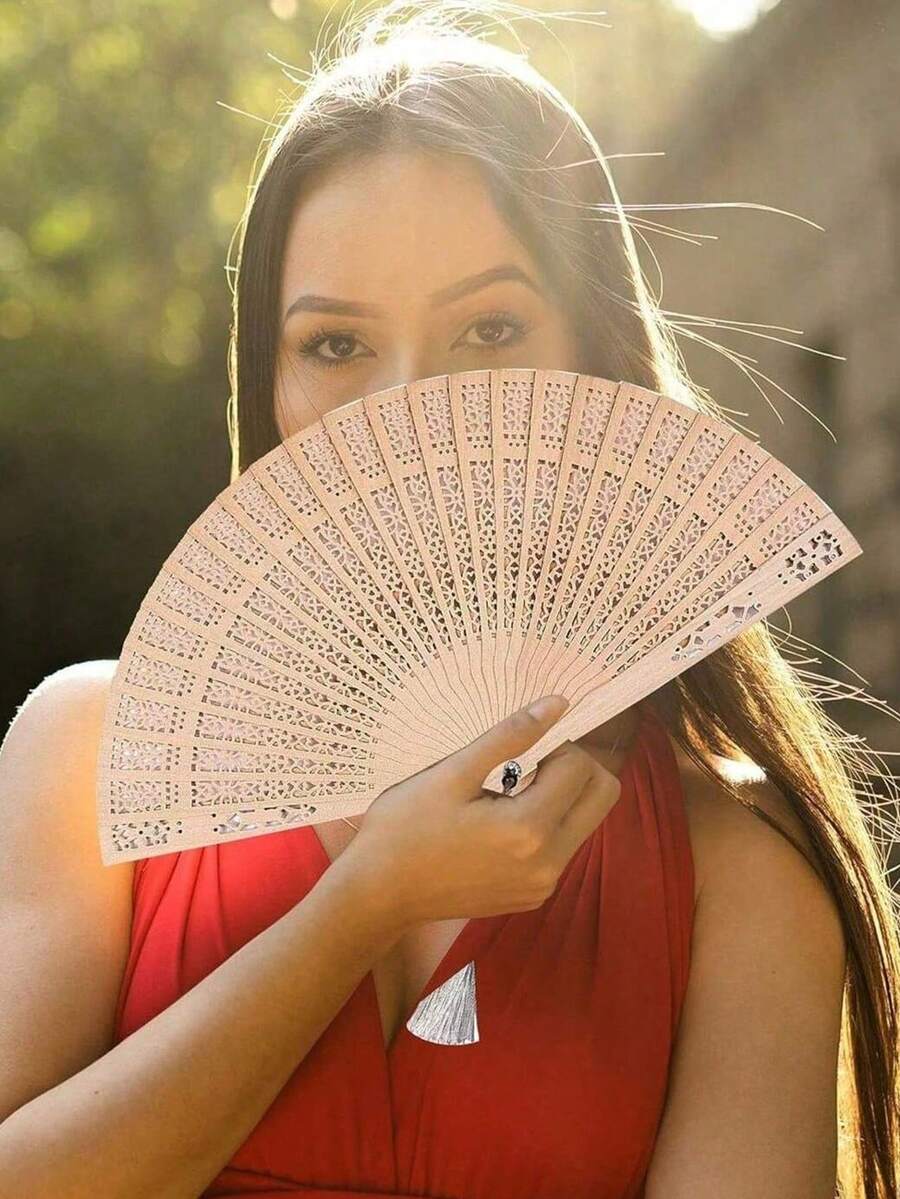 1 Pack Vintage Wooden Folding Fan, Sandalwood Hand Fan With Tassel, Foldable Wedding Favors, Perfect For Festival Dating Birthday, Christmas And Valentine's Day Gifts, Summer Cooling Fan, Chinese Style Fan, Cultural Gift, Party Accessories, Home Decor - Màu be - Xem 1