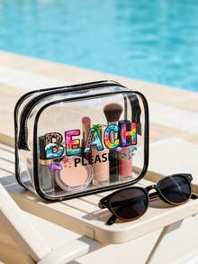 透明沙滩化妆包，带拉链旅行收纳包，PVC大容量收纳包，旅行便携式洗漱包，结实耐用的旅行化妆品收纳包，适合女性，邮轮洗漱包，女士礼物，透明沙滩化妆包 - 彩色 - 查看 2