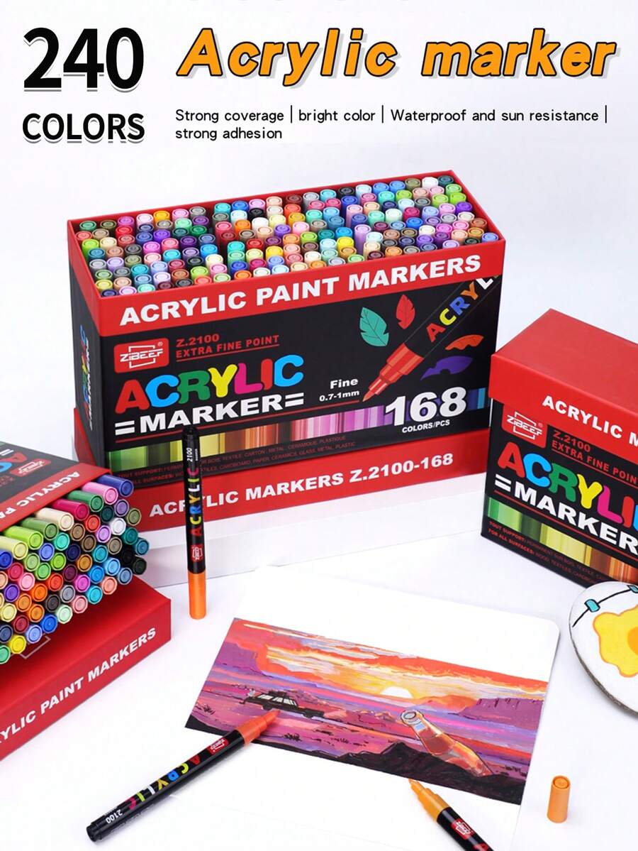 36/60/84/72/120/168 Pcs Set, GUANGNA 2100 Series Markers, DIY Painting Pens Suitable For Ceramic, Metal, DIY Shoes & Clothes, DIY Glass, Professional Art Use, Student Drawing 0.7mm Markers