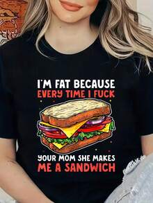 Estoy gordo porque tu mamá me hace un sándwich, camiseta con chistes, camisetas gráficas para mujer - Negro - Ver 1