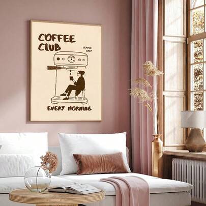 1 pieza/Set Impresión de arte de pared de Vintage Coffee Club - Póster de lienzo vintage, diseño de máquina de café en blanco y negro, decoración interior/exterior sin marco, adecuado para salas de estar, dormitorios, cocinas, oficinas - Regalo ideal de inauguración de la casa, accesorios de bar de café, sin marco incluido