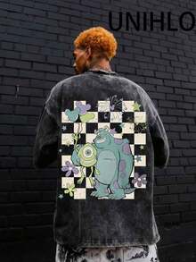 Disney UNIHLO  Mickey   Printed Summer Heavyweight Retro Washed Street Fashion Casual T-Shirt - màu đen - Xem 2