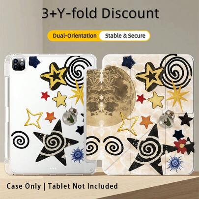 1pc 3+Y-Fold Tablet Case, Pentagram Pattern, Multiple Support Methods, Compatible With Huawei MatePad SE 11", MatePad 11 Inch, MatePad Pro 12.2 2024, Honor Pad X9A 2025, Honor Pad 9, Honor Pad X9 Pro 2025, Pad 6, Pad SE 11", Pad 2 Pro 12", Pad 2 11", Galaxy