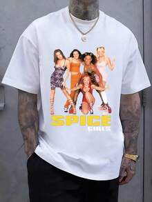 Cinco figuras femeninas posando con energía y actitud representando unión diversidad confianza y alegría en un grupo icónico que inspira poder positivo y estilo urbano moderno camiseta de hombre cómoda de algodón ideal para uso diario y ocasiones casuales - Blanco - Ver 8