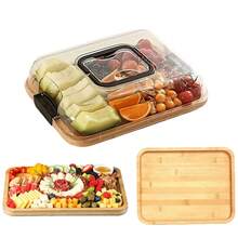 Bamboo Cheese Tray With Sealed Acrylic Lid, Portable Charcuterie Board, Multipurpose Snack Platter For Party, Camping, Picnic, Kitchen & Gifting - Medium-sized Wooden Pallet With Lid - View 3