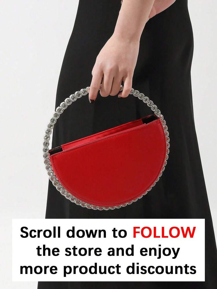 حقيبة مساء فاخرة دائرية مرصعة بالكريستال الراين، موضة متعددة الاستخدامات، أنيقة وقابلة للحمل، يمكن أن تحتوي على أحمر الشفاه والعملات والهاتف وما إلى ذلك، مناسبة لحفلات الحزب والولائم وحفلات التخرج والزفاف وغيرها من المناسبات. هدية عيد الحب - الأحمر - مشاهدة 2