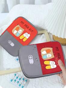 印有“我的急救箱”字样和药丸图案的便携式医疗包，便携式露营药袋，紧凑型急救包，旅行和家用便携式收纳包，小型药包，便捷药品包，应急包，多种颜色可选，适用于日常/户外/旅行，是注重健康和经常外出人士的必备之选，必备医疗配件，日常健康护理收纳包 - 彩色 - 查看 3