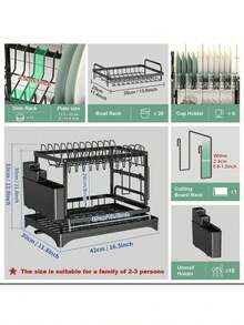 Bộ giá phơi bát đĩa 2 tầng màu đen trắng đặt trên bồn rửa - Có thể tháo rời, dung tích lớn, kèm khay thoát nước và giá đựng dụng cụ. - Nhiều màu - Xem 5