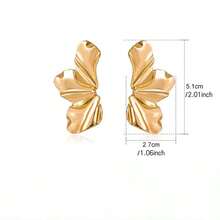 1 Pair Leaf Petal Metal Earrings, European And American Retro Exaggerated Minimalist Asymmetrical Floral Earrings - Gold - View 3