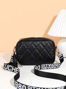 1pc Girls' Classic Textured Crossbody Bag, Minimalist Soft Shoulder Bag, Delicate Stitching Compact Convenient Daily Use, Black & White Basic Style, Suitable For Commuting & Outing - Multicolor - View 6