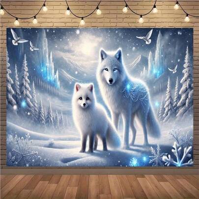 1 Piece Of Winter Wonderland Snow And Wolf Backdrop Fabric – Suitable Home Decoration, Photo Studios, Parties,, And, Featuring Snow Scenes, And Wolf Patterns