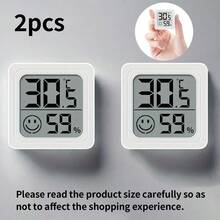 2 piezas Termómetro digital compacto mini e higrómetro, monitor de humedad de alta precisión con pantalla LCD, termómetro e higrómetro de temperatura y humedad interior y exterior con alimentación por batería para el hogar, habitación de adolescentes, jardín, coche - Blanco - Ver 2