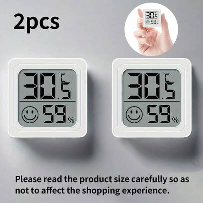 2pcs Mini Compact Digital Thermometer Hygrometer, High Precision Humidity Monitor With LCD Display, Battery Powered Indoor Outdoor Temperature Humidity Meter For Home, Teenager Room, Garden, Car
