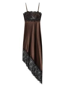 DEEKA Summer New Women's Fashion Sexy Asymmetric Lace Satin Dress, European And American Style Elegant - Brown - View 8
